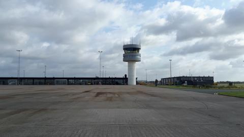 Roskilde tower and terminal building as viewd from the apron looking north.