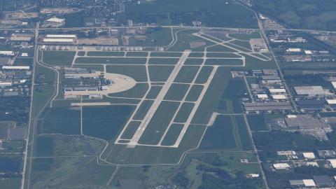 An aerial view of Dupage Airport (KDPA) from the south