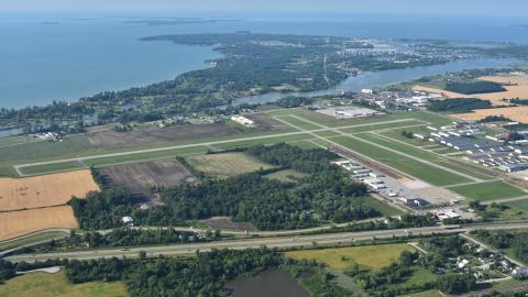 Aerial view of Erie-Ottawa International Airport (KPCW) from the south