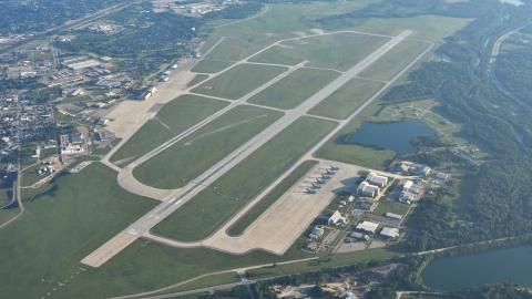Aerial view of Wright-Patterson AFB (KFFO) from the north