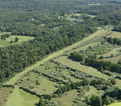 Aerial view of Derelict airport Hepner (4VA4) looking NW