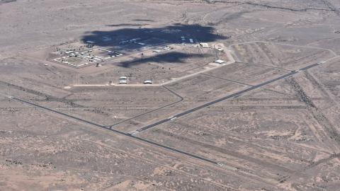 An aerial view of Bisbee Douglas International Airport (KDUG) from the northwest