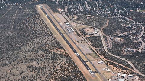 An aerial view of Payson Municipal Airport (KPAN) from the west