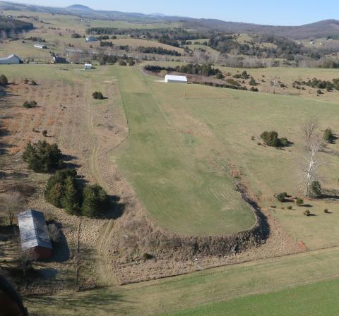 Aerial view of airport Linville (2VG3) looking SW