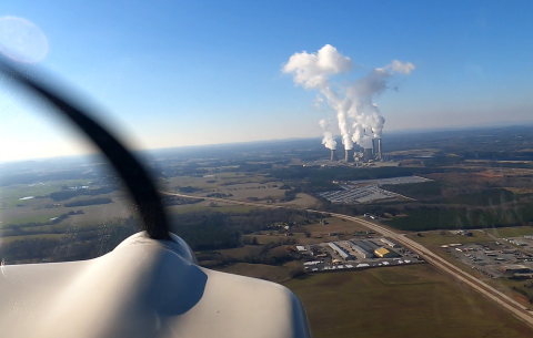 Powerplant Stacks due west of VPC, great landmark