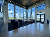 Spacious lobby with view of airport